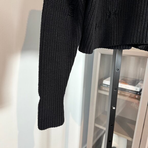 Ksubi Black Destroy Crop Sweater Rib-Knit Cutout Crewneck Distressed Size XS - Picture 4 of 8